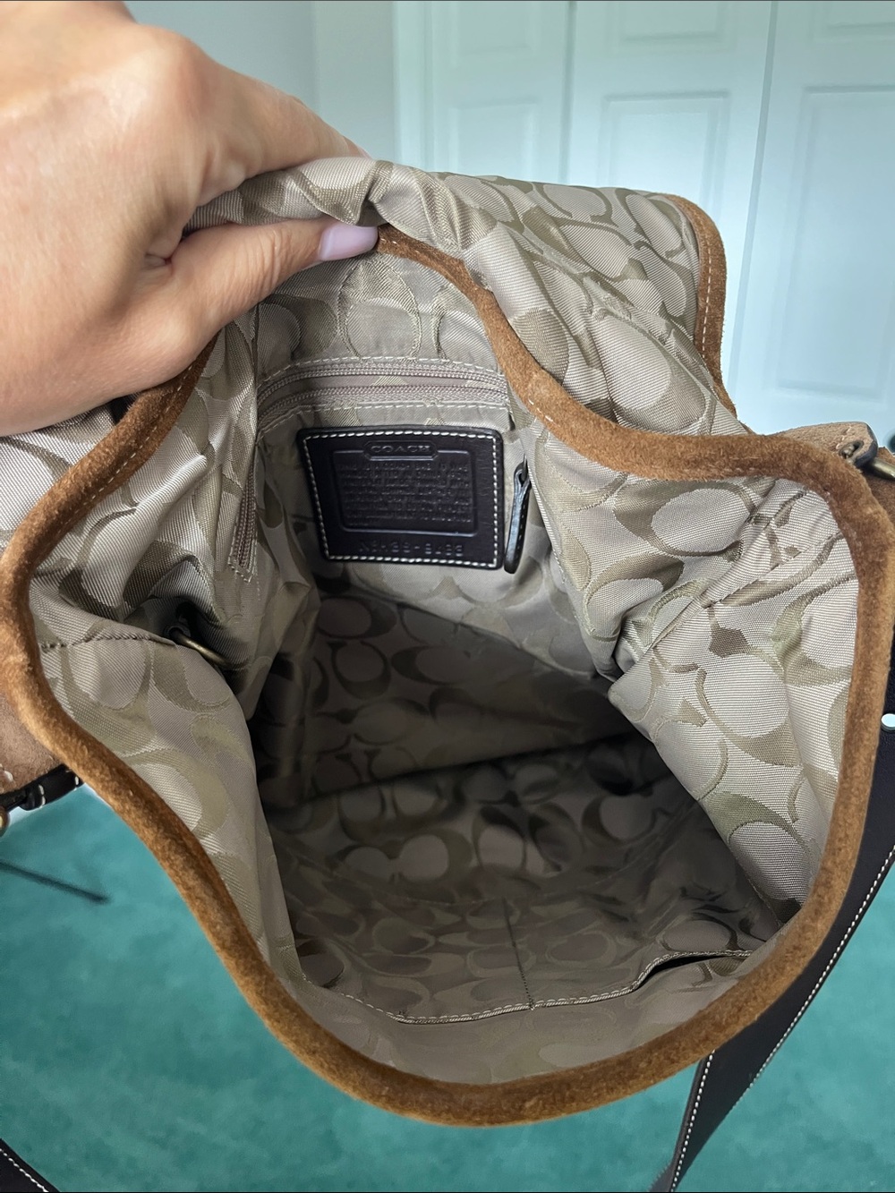 Coach Brown Suede Buckle Shoulder Bag with Dark Strap - Picture 6 of 12